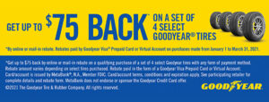 $75 Back on Selected Goodyear Tires